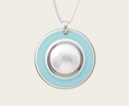 Maan Collectie turquoise en zilver rond porseleinen ketting hanger