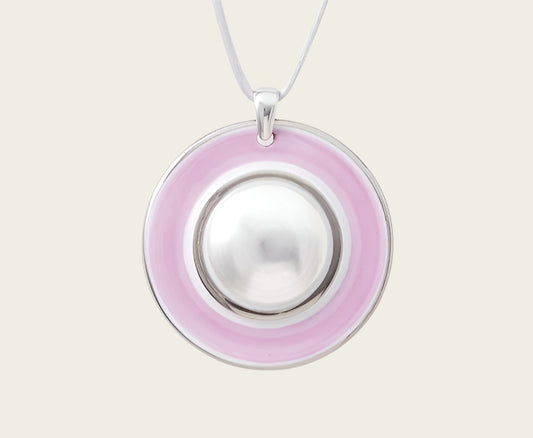 Maan Collectie roze en zilver rond porseleinen ketting hanger