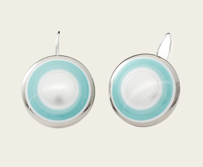 Maan Collectie turquoise en zilver rond porseleinen oorhangers