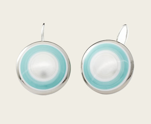 Maan Collectie turquoise en zilver rond porseleinen oorhangers