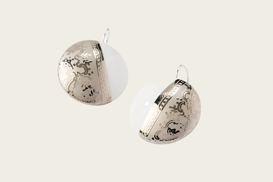 Ilse Collectie platina rond porseleinen oorhangers