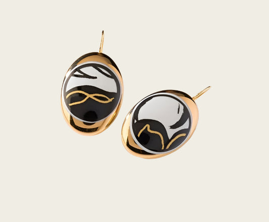 Ontmoeting Collectie goud ovaal porseleinen oorhangers