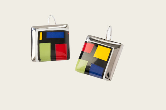 Kubus Collectie platina vierkant porseleinen oorhangers