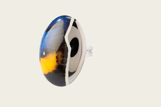 Vlinder Collectie blauw en platina ovaal porseleinen ring