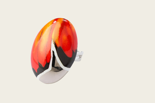 Vlinder Collectie rood en platina ovaal porseleinen ring