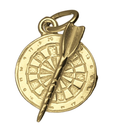 Gouden Dartbord met pijl klein ketting hanger