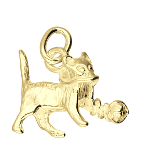 Gouden Poes bolletje wol ketting hanger