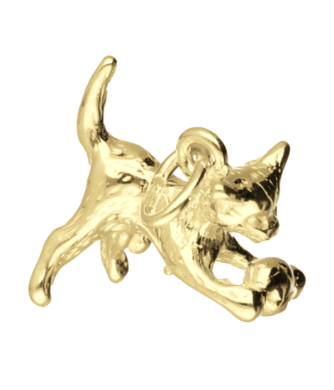 Gouden Poes met bal ketting hanger