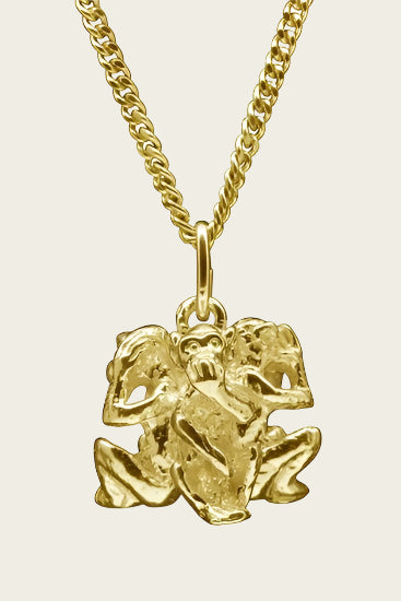 Gouden Apen horen zien zwijgen ketting hanger
