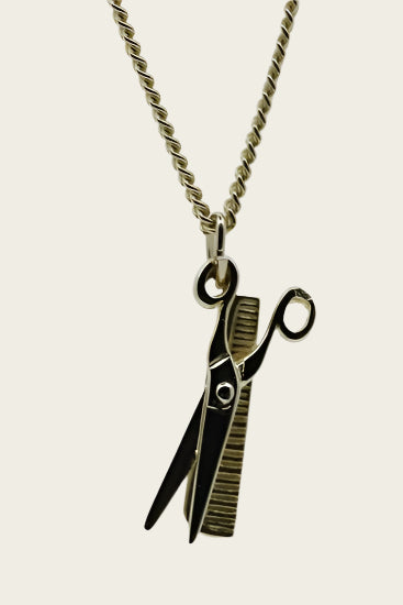 Golden Comb and Scissors Necklace Pendant