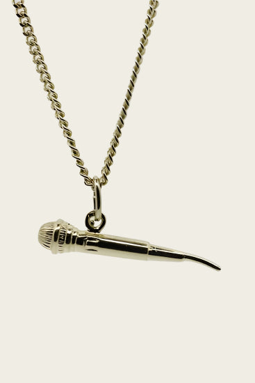 Gold Microphone Necklace Pendant