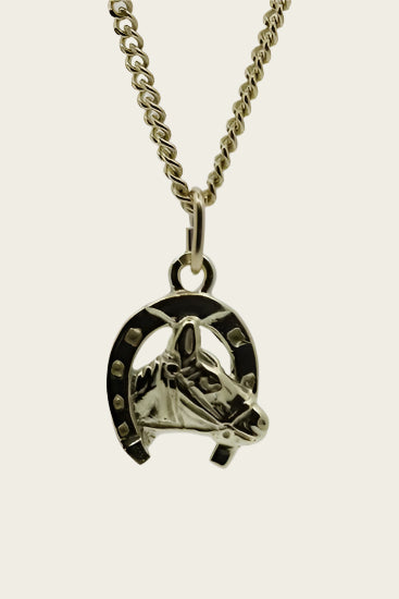 Gouden Hoef met paardenhoofd ketting hanger
