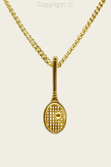 Gouden Tennisracket klein met bal ketting hanger