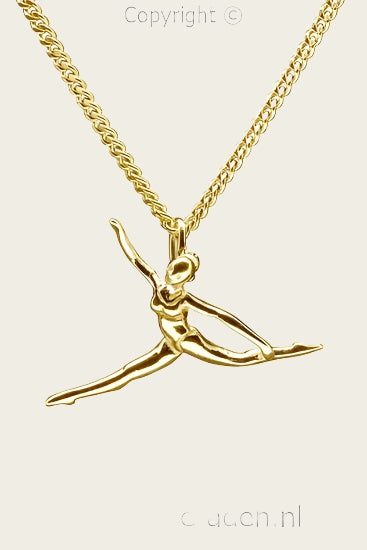 Gouden Turnster in spagaat ketting hanger