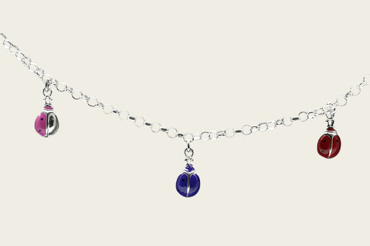 Zilveren lieveheersbeestjes Kinder armband - 14 cm
