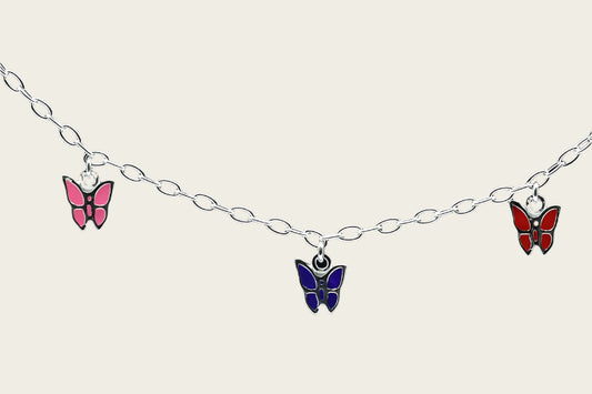 Zilveren 3 vlinders Kinder armband - 14 cm