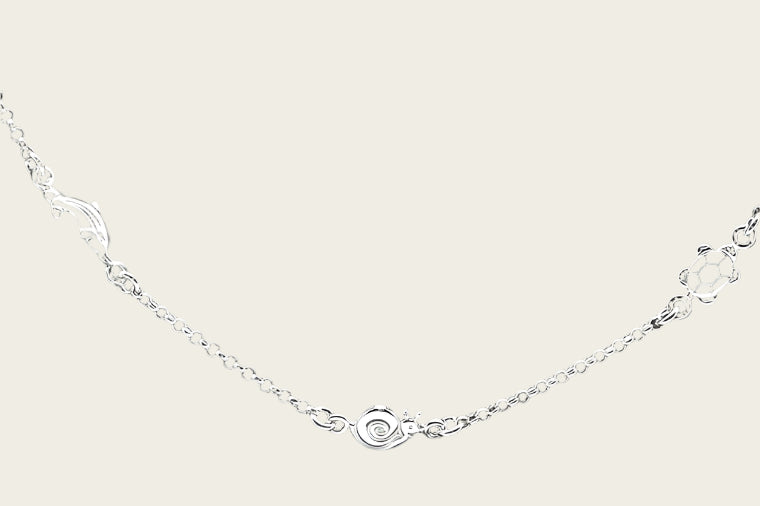 Silver dolphin, snail, turtle Teen bracelet - 16 cm