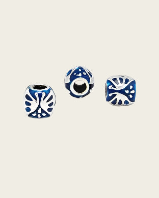 Zilveren emaille bead - deco 2 blauw