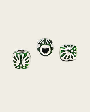 Zilveren emaille bead - deco 2 groen