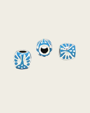 Zilveren emaille bead - deco 2 licht blauw