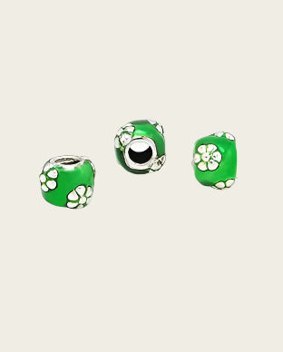 Zilveren emaille bead - deco 3 groen