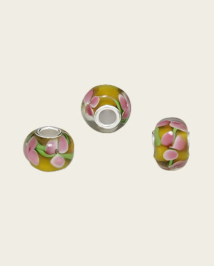Zilveren glas bead - deco bloem