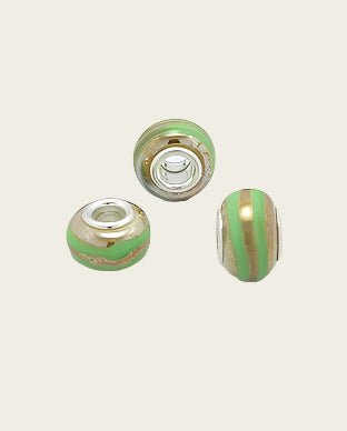Zilveren glas bead - deco groene band
