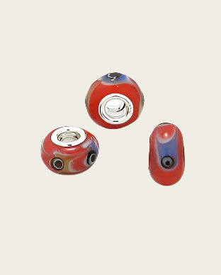 Zilveren glas bead - deco rood met oog