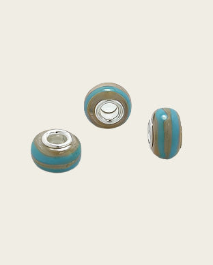 Zilveren glas bead - deco blauwe band