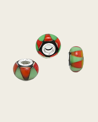 Zilveren glas bead - deco rood-groen