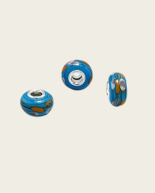 Zilveren glas bead - deco blauw bewerkt