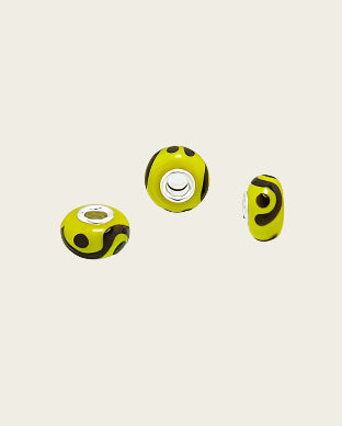 Zilveren glas bead - deco geel/zwart