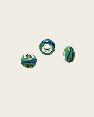 Zilveren glas bead - deco groen bewerkt