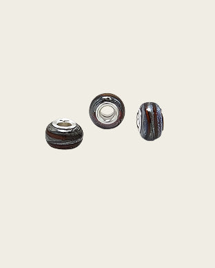 Zilveren glas bead - deco rood/bruine band