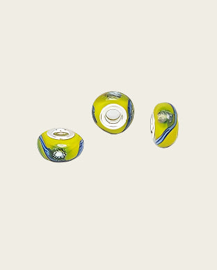 Zilveren glas bead - deco geel bewerkt