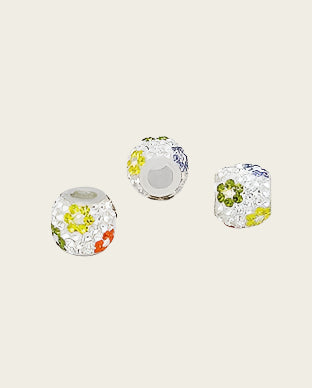 Zilveren glaskristal bead - deco bloem multi
