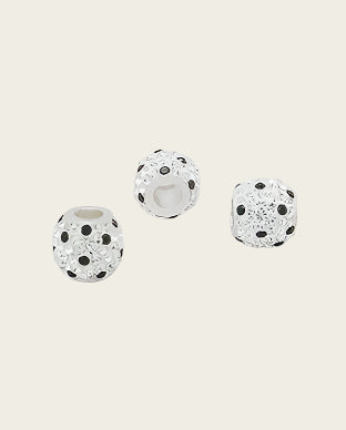 Zilveren glaskristal bead - deco zwarte spikkel