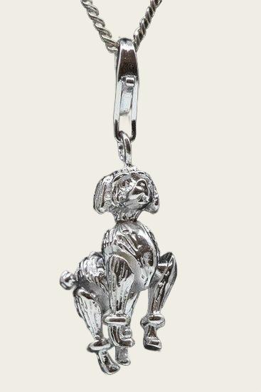 Zilveren Poedel bewegend hanger en/of bedel