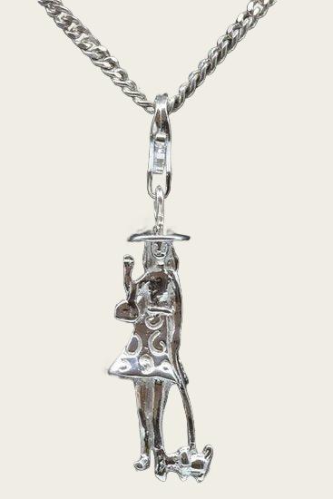 Zilveren Vrouw met hond hanger en/of bedel