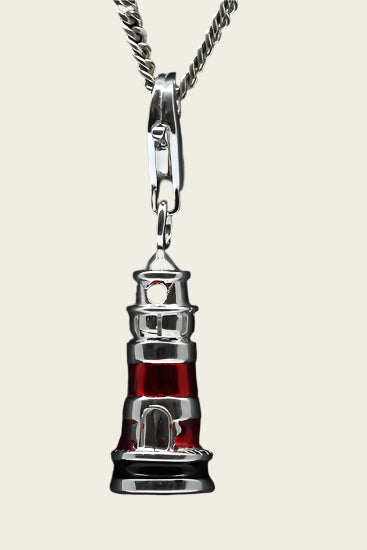 Zilveren Vuurtoren rood-zwart hanger en/of  bedel