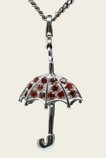 Zilveren Paraplu rood/wit hanger en/of bedel