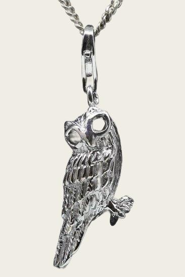 Zilveren Uil groot hanger en/of bedel