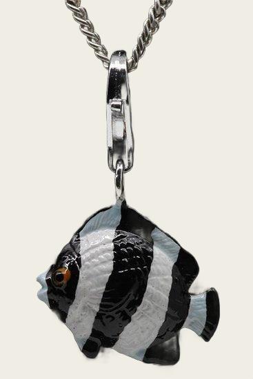 Zilveren Tropische vis zwart wit hanger en/of bedel