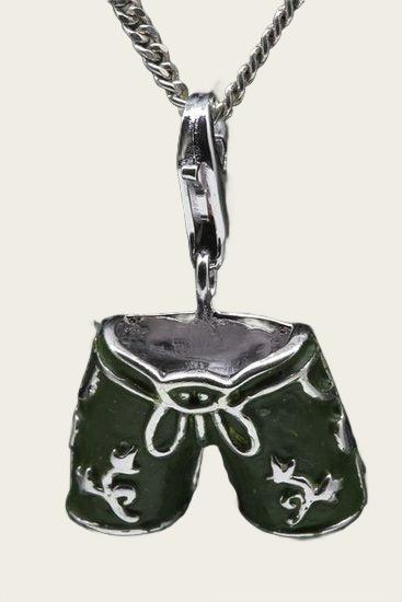 Zilveren Duitse lederhose groen hanger en/of bedel