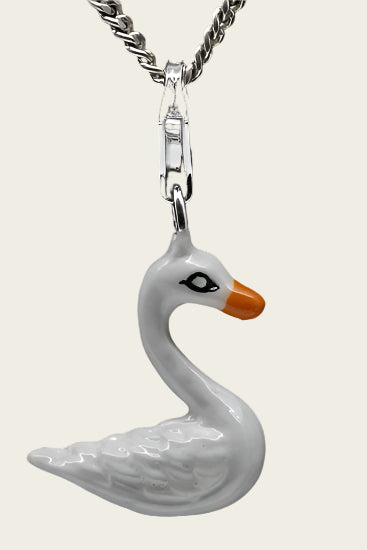 Zilveren Zwaan wit hanger en/of bedel