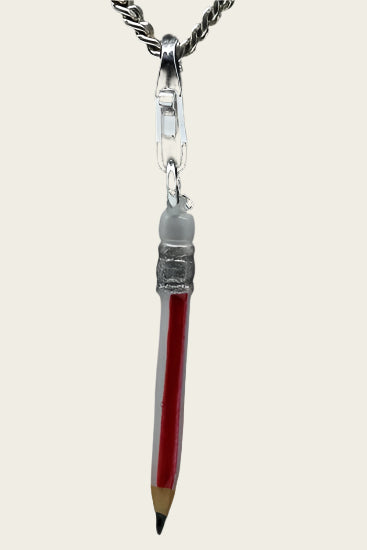 Zilveren Potlood rood met gum hanger en/of bedel