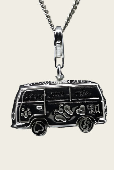 Zilveren Camper Hippie bus draaiende wielen groot hanger en/of bedel