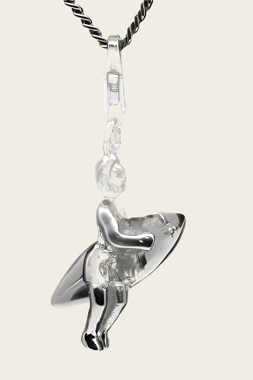 Zilveren Surfer met plank hanger en/of bedel