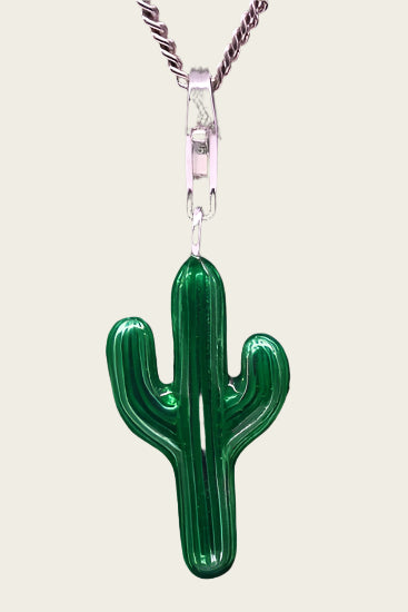 Zilveren Cactus groen hanger en/of bedel