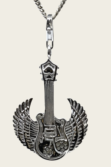 Zilveren Gevleugelde gitaar hanger en/of bedel